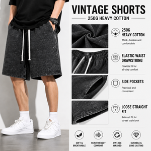 Pantalon de jogging XH pour homme en coton délavé vintage 250G, coupe ample, cordon de serrage, taille mi-haute, longueur genou, style streetwear décontracté - Product Image 2