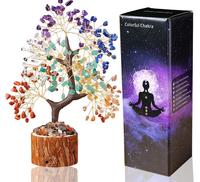 Arbre en cristal naturel, gravier coloré, base d'arbre de vie porte-bonheur, décorations de Noël pour la maison, 23*7*7cm, boîte cadeau artisanale