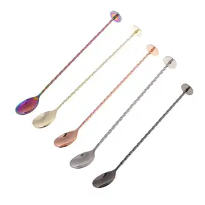 Пользовательская Коктейльная ложка, перемешивающая посуда, длинная ложка для смешивания, нержавеющая сталь, спиральный узор, Коктейльные шредеры, ложки