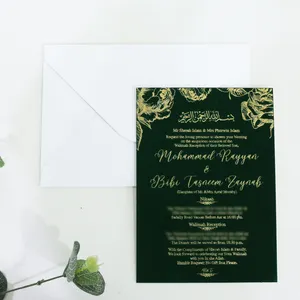 Vintage DIY 5X7 pulgadas terciopelo verde oscuro invitaciones de boda y oro Foiling diseño de lujo sobre de papel