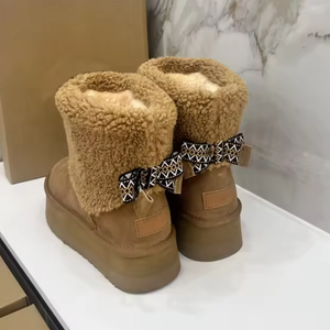 Botas de Nieve de Invierno para Mujer, Diseño de Lujo, Suela Gruesa y Cálida, Media Caña, Gamuza con Bordes Doblados, Antideslizantes, para Exteriores - Product Image 5