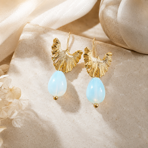 Orecchini Pendenti Vintage a Forma di Foglia di Ginkgo in Tono Oro con Pietra Colorata, Orecchini Creativi per Donne - Product Image 3