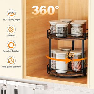 Cross-border wooden kitchen <b>spice</b> <b>rack</b>, <b>rotating</b> organizer, storage <b>rack</b>, high-value wooden home coffee <b>rack</b> - Product Image 4
