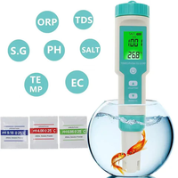 Testeur de qualité de l'eau 7 en 1 PH TDS EC ORP Salinity S. G Temp Meter IP67 pour l'eau potable, Aquariums PH Meter