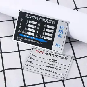 Plaque signalétique de paramètre de machine d'étiquette en métal estampage personnalisé étiquettes de vêtement de placage