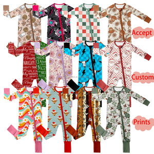 220gsm 맞춤 인쇄 아동 유아 여아용 대나무 비스코스 파자마 도매 신생아 겨울 롬퍼 지퍼 슬리퍼 - Product Image 1