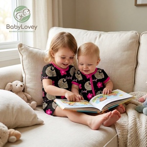 Babylovey OEM ODM, ensemble de pyjamas assortis pour filles, logo personnalisé, couleur douce, viscose de bambou, imprimé floral et <span class=keywords><strong>dessin</strong></span> animé - Product Image 1