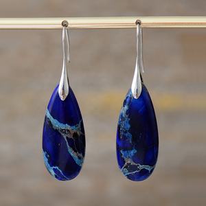 रॉयल ब्लू प्राकृतिक पत्थर समुद्र Sedient जैस्पर महिला <span class=keywords><strong>Chunky</strong></span> अश्रु महिलाओं Huggie कान की बाली जेम स्टोन ज्वैलरी - Product Image 3