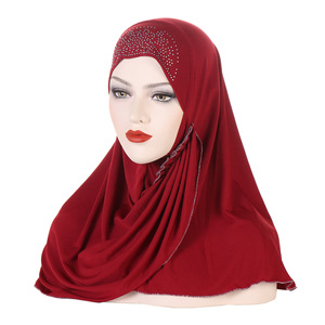 CCY Hijab facile à porter pour femme musulmane Hijab instantané couleur unie islamique moyen-orient Turban Hijabs avec strass - Product Image 5