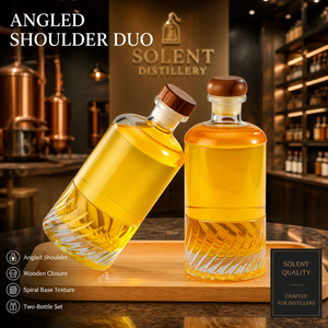Juego de Regalo de Botellas de Vidrio Angulares de Lujo Solent, con Cierre de Madera y Base en Espiral, para Licores, Venta al Por Mayor - Product Image 1