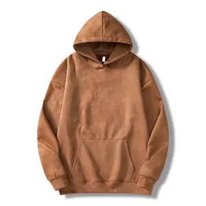 Hooded fashion Flat Suede Hoodie Men's 2023 Textured Solid Color Top Pullover Standard Thickness Polyester Loose 250 g