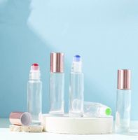 Nouvelle série d'huiles essentielles aiguille pierre naturelle minimaliste en verre transparent bouteilles en rouleau mini bouteille à rouleau transparent polygonal portable