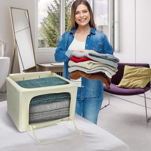 KUYUE – Bacs de rangement rectangulaires au design moderne, sacs organisateurs de vêtements géants en tissu avec cadre métallique, empilables et pliables en Oxford - Product Image 4