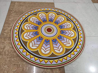 Kristallvelours Blauer Runder Teppich mit Blumenmuster Rutschfester Weicher Bodenteppich Wohnzimmerteppich Orientalisches Medaillon Heimdekoration Große Matte