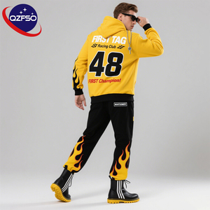 Qzfso Tùy Chỉnh Tracksuit Hoddie Màn Hình In Mặt Trời Faded Axit Rửa Hoodies Chắp Vá Xếp Chồng Lên Nhau Mồ Hôi Quần Đặt Sweatsuit Bộ Homme - Product Image 1