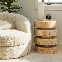 Table d'appoint de salon de style mi-siècle avec minimalisme wabi-sabi, placage de bois en nœud d'arbre, tête de lit, armoire de rangement, personnalisable