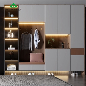 Armoire à chaussures haute de gamme en bois pour salon, <span class=keywords><strong>avec</strong></span> porte, penderie et siège, design modulaire - Product Image 3