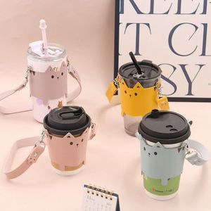 ปลอกแก้วกาแฟหนัง PU รูปแมว ขายส่งสุดฮิต แฟชั่นน่ารัก สไตล์มินิมอล สำหรับใส่แก้วชานม ของขวัญส่งเสริมการขาย - Product Image 1