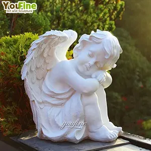 Life Size Natural White Marble Angel Cherub Statues For Garden Decoration Suppliers