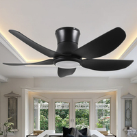 Ventilateur de plafond lumineux LED Eco Hugger électrique avec télécommande, design encastré, utilisation domestique, moteur CC, refroidissement par air, métal