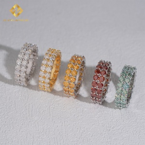 Hip Hop pas cher <span class=keywords><strong>prix</strong></span> 925 argent Sterling plaqué or hommes couleur Moissanite 2 rangées anneaux éternité bande bagues de fiançailles - Product Image 1