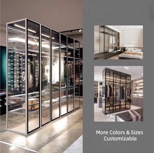 מטבח ריהוט אלומיניום מסגרת ארון צד סיני עם דלת זכוכית מחוסמת חלון זכוכית מחוסמת ארון עם הוביל מנורה - Product Image 4