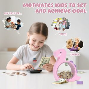 Summidate Tirelire dinosaure en bois multifonction moderne pour enfants et garçons, mignonne pour les tout-petits, pour l'épargne - Product Image 4