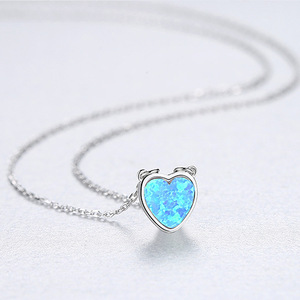 925 Sterling Silver Bạc Phong Cách Vòng Cổ Cho Phụ Nữ Mạ Vàng Đầy Màu Sắc Opal Hình Trái Tim Mặt Dây Chuyền Trên Liên Kết Chuỗi Dễ Thương Phong Cách - Product Image 3