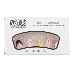 <span class=keywords><strong>Manicura</strong></span> <span class=keywords><strong>francesa</strong></span> <span class=keywords><strong>con</strong></span> bonitos puntos de lunares en forma de almendra y uñas postizas <span class=keywords><strong>con</strong></span> flores amarillas, reutilizables y adecuadas para el uso diario. - Product Image 6