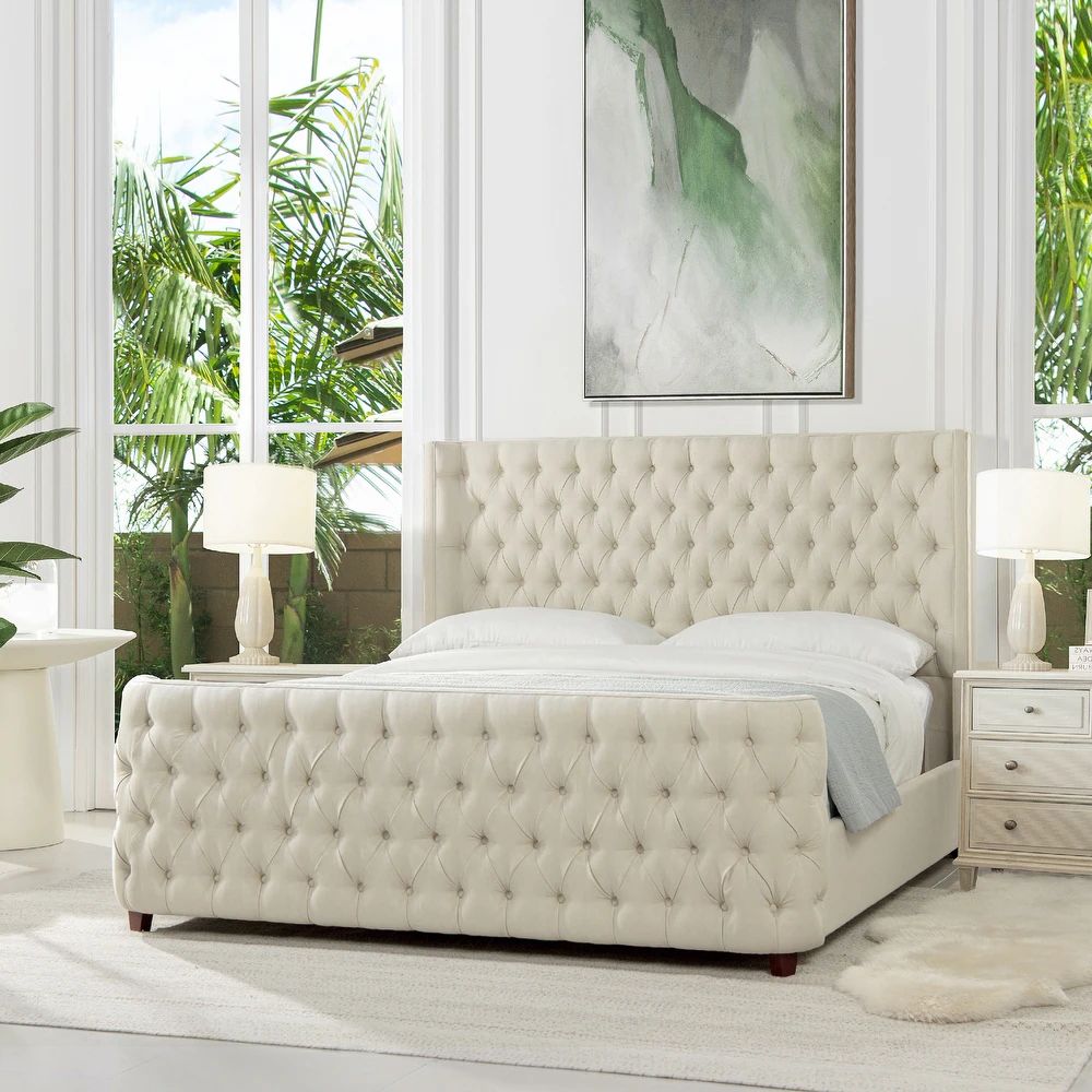 Sleigh Bedroom Sets Furniture Tufted King Luxury Velvet Upholstered Sleigh Queen Bed Frame King Size with Wood