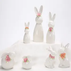 2024手工复活节兔子装饰斋月兔子雕像雕像新摆件复古工艺品装饰陶瓷