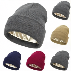 Gorro de Punto Personalizado con Forro de Satén, Unisex, Acrílico, para Invierno, Ajustable, Gorro de Calavera para Adultos, Casual, para Exteriores - Product Image 1