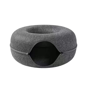 Donut-Shaped Cat Tunnel Cave <b>Bed</b> Comfortable Breathable Felt with Zipper Closure Drill Hole Solid Pattern New Cat House - Product Image 3