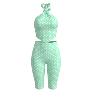Viviblook Q26ST092 Conjunto de 2 piezas de pantalones cortos con estampado de lunares y top sin mangas con cuello halter y espalda descubierta para mujer - Product Image 6