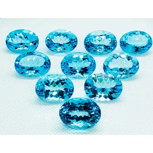 "13X18Mm Potongan Oval Topas Biru Langit Alami" Harga Grosir Pabrik Kualitas Tinggi Faset Batu Permata Longgar Per Karat IGI Bersertifikat