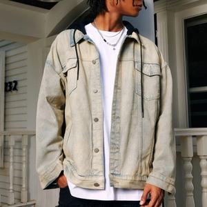 Nouvelle veste en jean vintage pour homme, lavée, capuche amovible, coupe ample, style Y2K, streetwear, tendances hip-hop, décontractée, respirante - Product Image 2