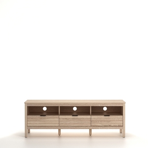 Modern Slatted TV Stand <b>with</b> <b>Drawers</b> and Open <b>Shelves</b> for Living Room - Product Image 3