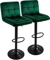 Chaise de bar de luxe en velours vert capitonnée, tabourets de comptoir pivotants réglables avec repose-pieds en métal noir mat pour comptoir de petit-déjeuner d'appartement