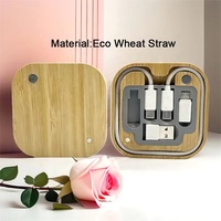 Couvercle pivotant en bambou 6 en 1 adaptateur USB Conversion de câble boîte de rangement 3A PD câble de charge 60W c à c câble charge rapide