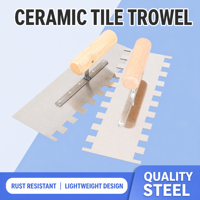 Truelle professionnelle pour carrelage en céramique avec lame dentelée, manche en bois et barre renforcée par rivets pour le pose de carreaux