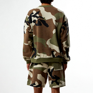 KingSen High Quality Men Camo Print <b>Tracksuit</b> Thick Cotton Pullover Sweatshirt And Shorts Set Loose Casual Streetwear Outfit - Product Image 5