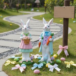 Wholesale Artistic Animal <b>Easter</b> Bunny Resin Statue With Flower Basket and <b>Easter</b> Egg Spring Garden Home Decor <b>Gift</b> - Product Image 2