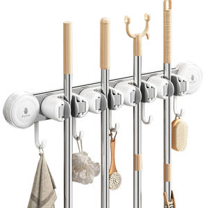 Simple Style Suction Cup <b>Mop</b> Holder <b>Wall</b> Mounted Rack Punch Free Storage Shelf For Bathroom - Product Image 5