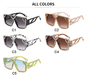 แว่นกันแดดซันเวย์ทรงโอเวอร์ไซส์ประดับเพชรหรูหรา - Product Image 2