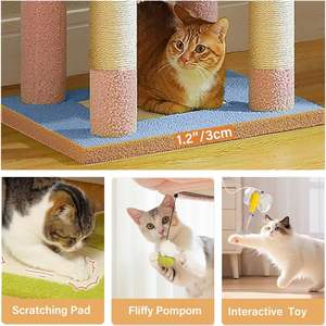 Blauw Hout Hoge Kat Boom Toren Milieuvriendelijke Afneembare Bloemkussens 2 Verbergende Appartementen Interactieve Krabpalen Indoor Katten - Product Image 4