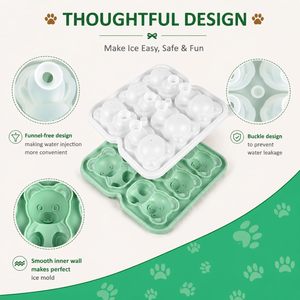 Bandeja de silicona de grado alimenticio para cubitos de hielo con diseño de oso y rosa de 6 celdas, con embudo a prueba de fugas y cierre ecológico - Product Image 4