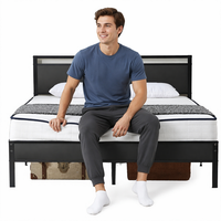 Cadre de lit moderne Z-hom entièrement métallique avec rangement, tête et pied de lit en bois, sommiers à lattes robustes, aucun sommier tapissier nécessaire, silencieux