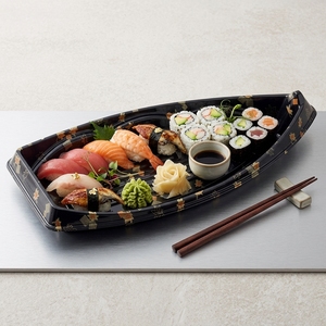 Vente en gros de boîte à <span class=keywords><strong>sushi</strong></span> jetable en plastique en forme de bateau de qualité alimentaire avec couvercle transparent pour servir des repas Dessert <span class=keywords><strong>Sushi</strong></span> - Product Image 2