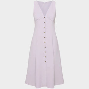 Robe maxi décontractée pour femme en modal à imprimé animal violet, avec dentelle et embellissements boutonnés, respectueuse de l'environnement - Product Image 1