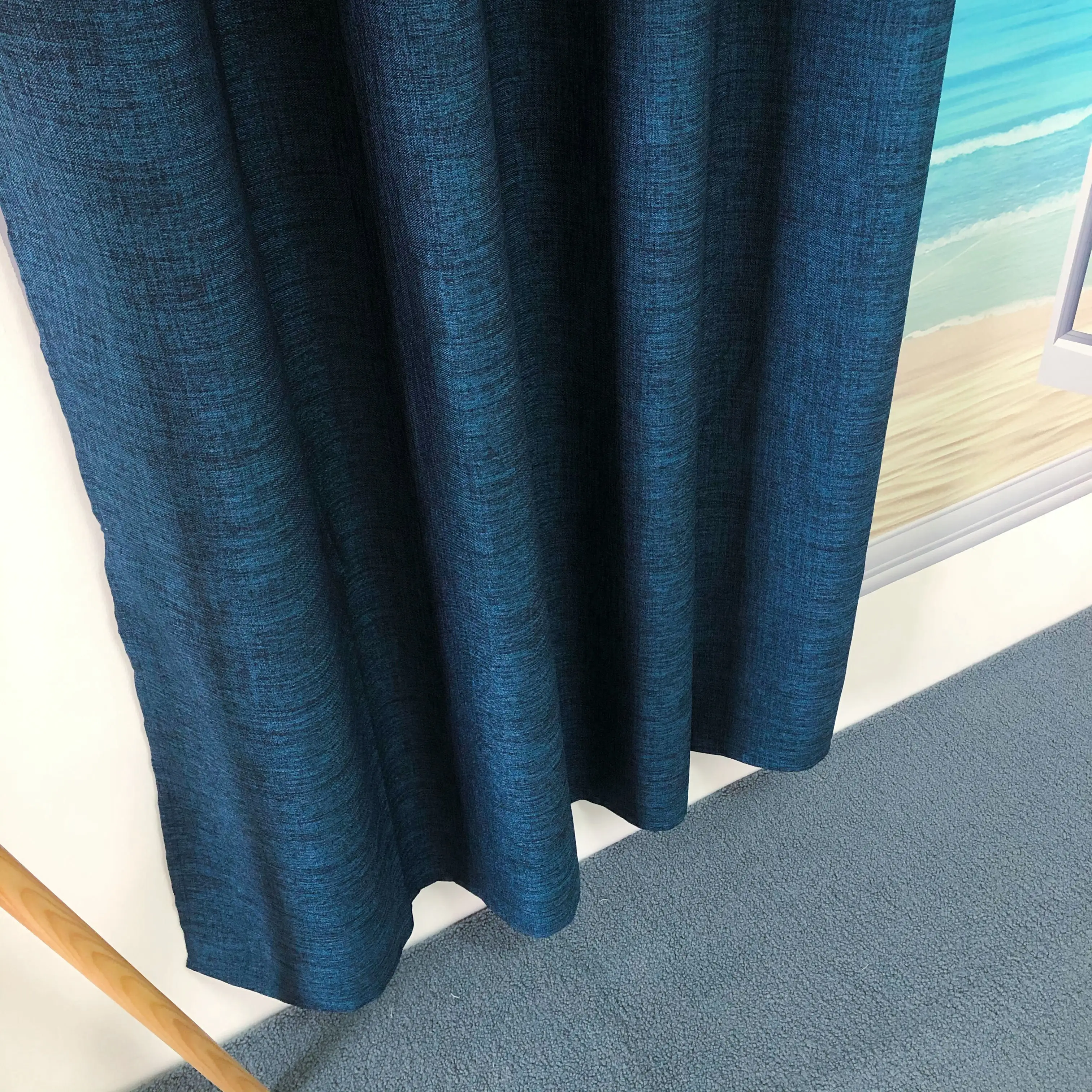 Blue KEQIAO CHINA BK-4 DARK BLUE NICE SIMPLE POLYESTER DESIGN POLYESTER PLAIN VOILE DOLLY BLACKOUT SHEER PANEL CURTAIN GOOD PRICE